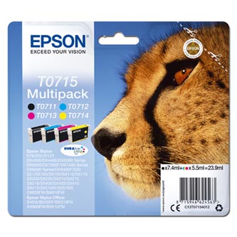 Obrazek Epson T0715 C13T07154012 originální inkoustová kazeta, barva náplně azurová, purpurová, žlutá, černá,