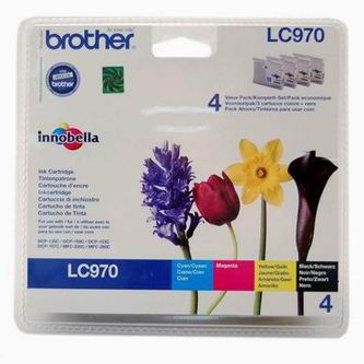 Obrazek Brother LC970 LC970VALBP originální inkoustová kazeta, barva náplně azurová/purpurová/žlutá/černá, výtěžnost cartridge 300 stran