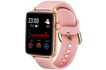 Chytré hodinky v češtině PW-101, Bluetooth 5.0, smart watch s velkým display, krokoměrem, oxymetrem, měřením tepu, tlaku, zlaté s růžovým páskem